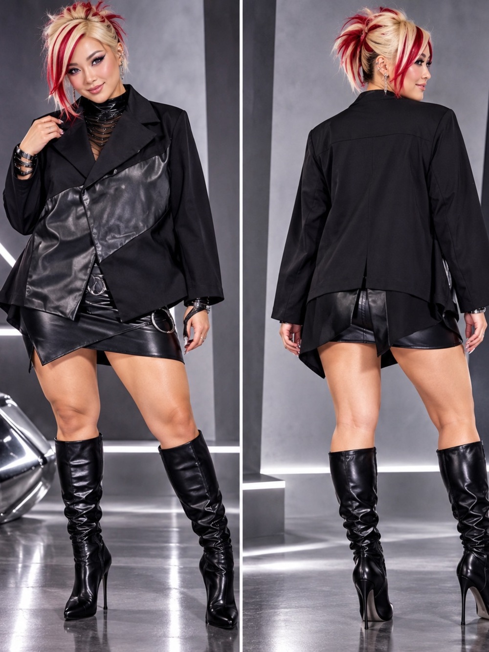 Calvin Klein Faux Leather Open Front Blazer Jacket 41X NWT Black Corporate Chic